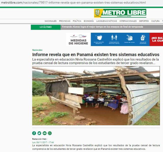 Artículo del sistema educativo en Panamá del portal web de noticias “Metro Libre". Foto: captura  web “Metro Libre".