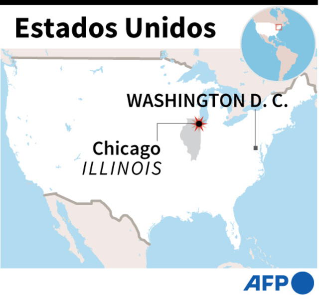 Mapa de EE. UU. localizando la ciudad de Chicago, donde se registró el suceso. Infografía: AFP