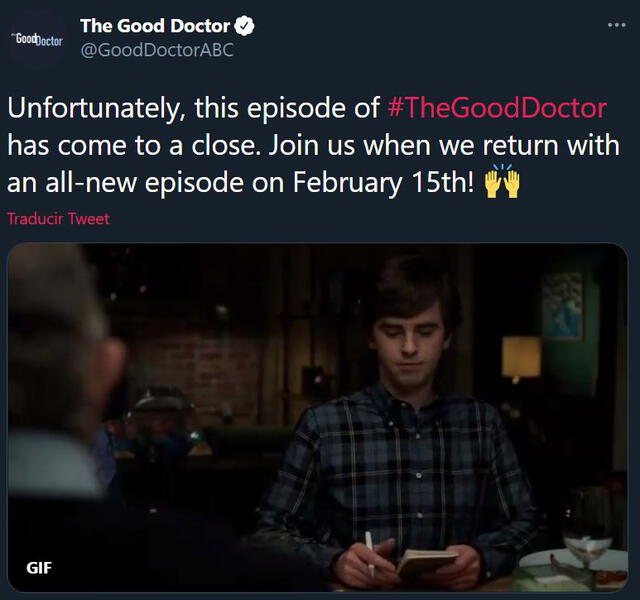 The good doctor volverá el 15 de enero de 2021. Foto: Twitter/@GoodDoctorABC