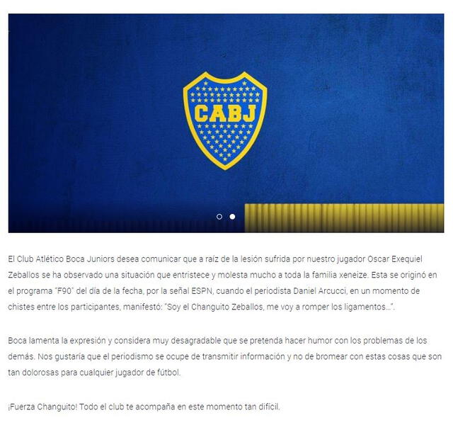 Comunicado oficial. Foto: Boca Juniors 