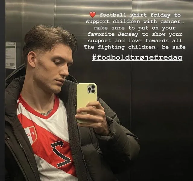 Publicación de Oliver Sonne con la camiseta de Perú. <strong>Foto: captura Instagram</strong>   