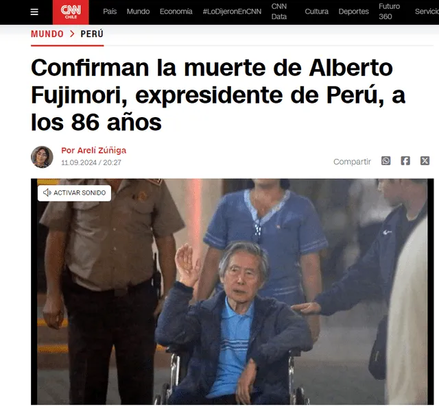 El medio internacional CNN informa sobre la muerte de Alberto Fujimori. Foto: Captura CNN.   