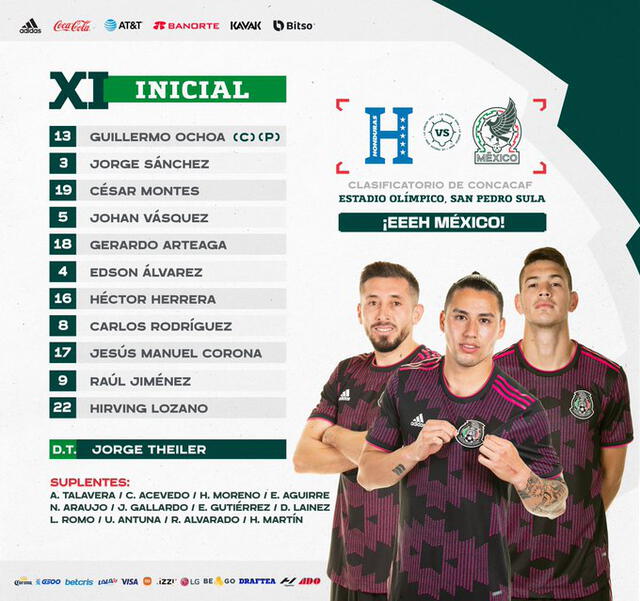 Once titular de México. Foto: Twitter Selección mexicana