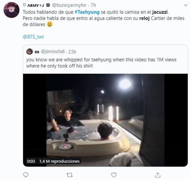 ARMY nota curioso detalle en el video que muestra a Taehyung y J-Hope pasando un momento en el jacuzzi.