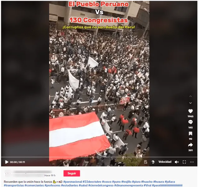  Desinformación en el contexto del paro nacional del 23 de octubre de 2024. Foto: captura en TikTok.    