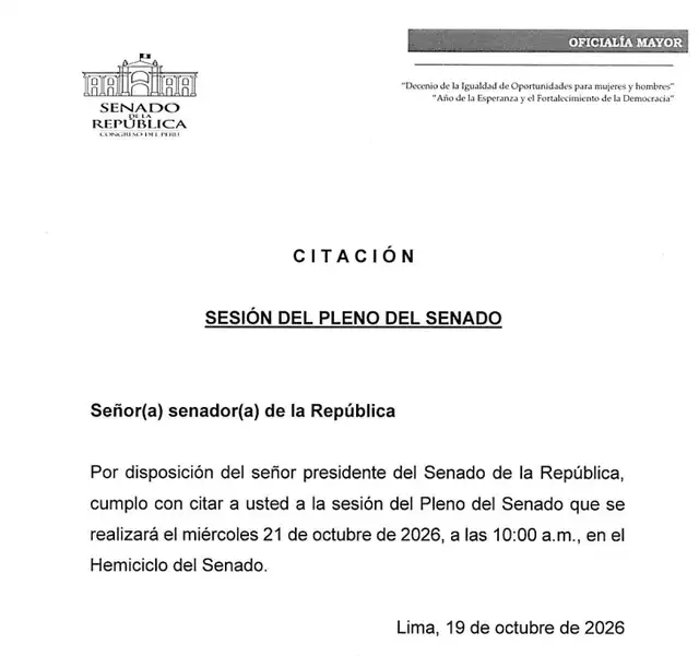 Citación al Pleno del Senado Citación al Pleno del Senado