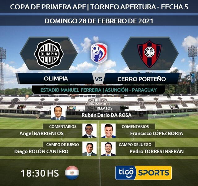 Olimpia vs Cerro Porteño vía Tigo Sports. Foto: Twiter