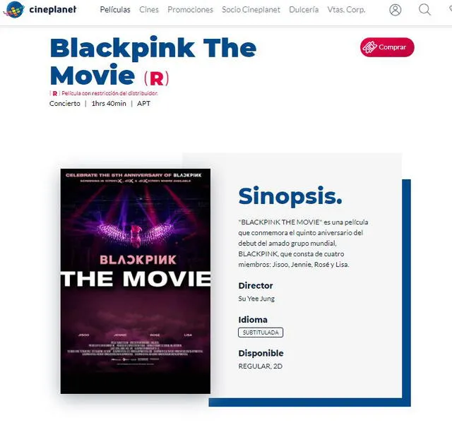 BLACKPINK The Movie en Cineplanet Perú. Foto: captura