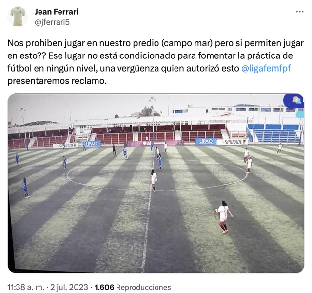 Mensaje de Jean Ferrari en Twitter. Foto: captura de Twitter   