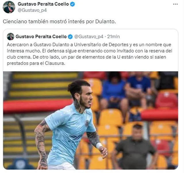 Publicación sobre Gustavo Dulanto en la Liga 1. <strong>Foto: captura 'X'</strong>   