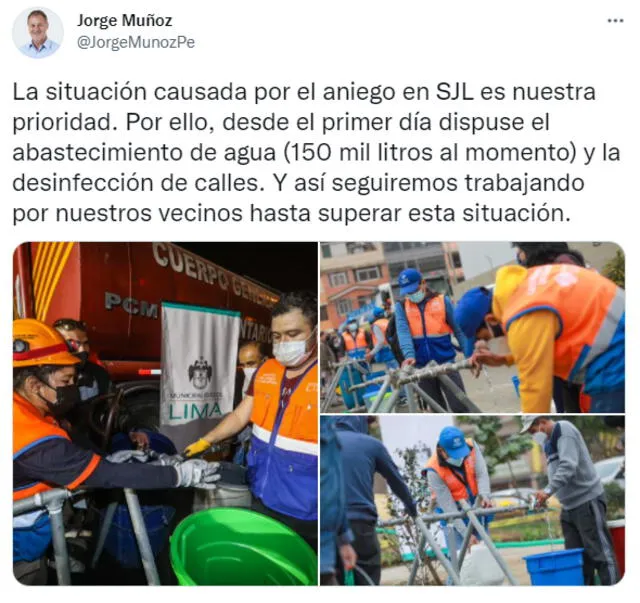 Cuenta de Twitter del alcalde Jorge Muñoz.