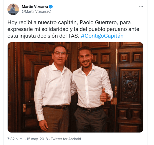 Tuit real de Vizcarra en apoyo a Paolo Gurrero