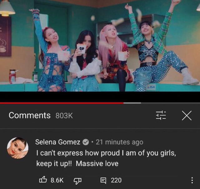 Comentario de Selena Gomez. Foto: Captura YouTube