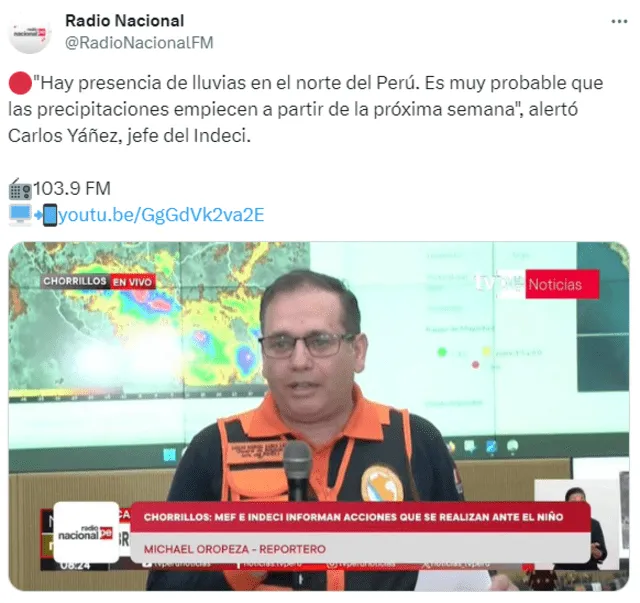 Esto señaló Yáñez sobre la llegada de lluvias en el país. Foto: RadioNacionalFM/ X   