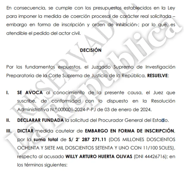  Poder Judicial declaró fundado pedido de la Procuraduría para embargar los bienes del exministro Willy Huerta Olivas.   