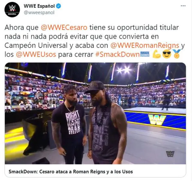 Cesaro atacó a Roman Reigns al final de WWE SmackDown. Foto: Twitter