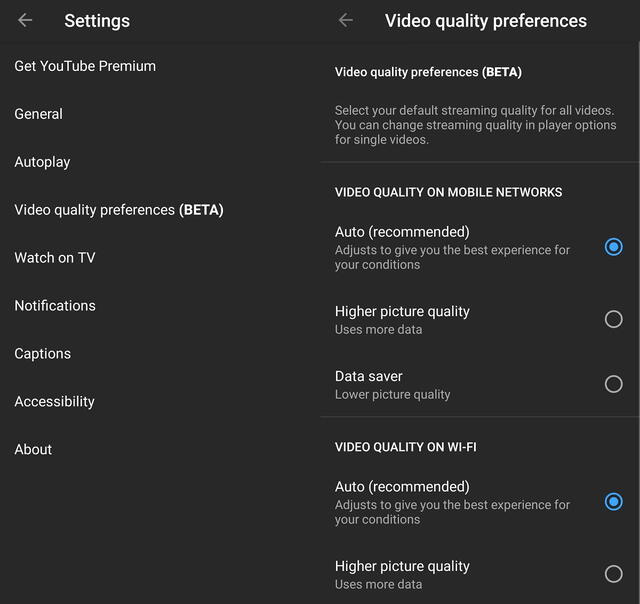 La configuración de la calidad del vídeo en YouTube