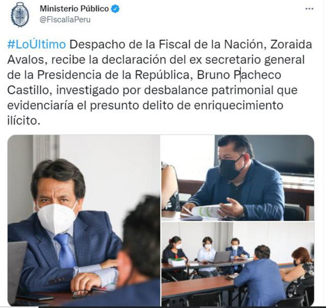 Bruno Pacheco declaró ante el despacho de la fiscal de la Nación. Foto: Captura Twitter