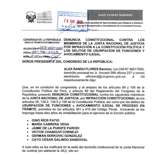  Denuncia constitucional contra 6 de los miembros de la JNJ | Foto: Congreso.    