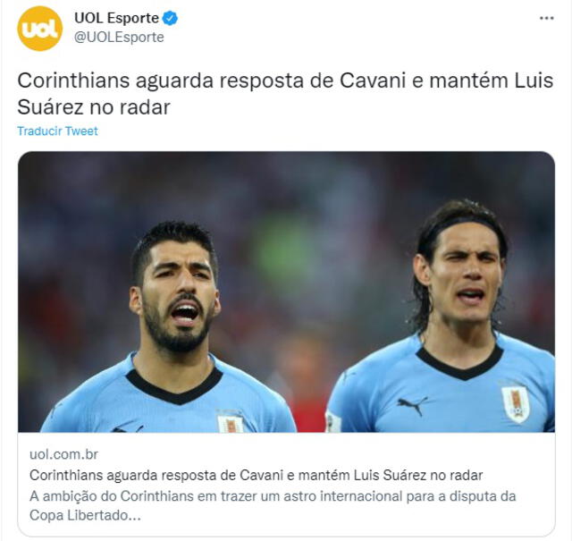 Corinthians ya se comunicó con los representantes de Suárez y Cavani, según UOL. Foto: Twitter