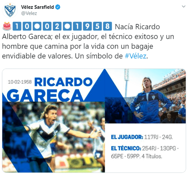 Vélez Salrsfield saluda a Ricardo Gareca por su cumpleaños