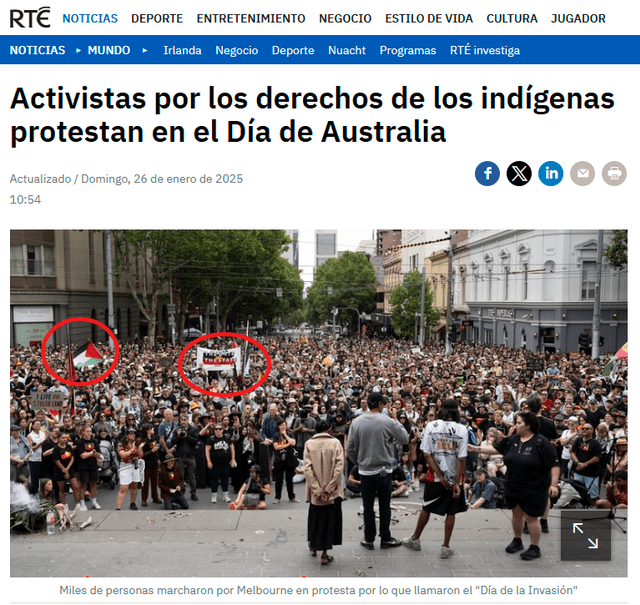 <em> El medio RTE publicó fotografías sobre la marcha multitudinaria en Sydney, Australia. Foto: captura de pantalla.</em>   