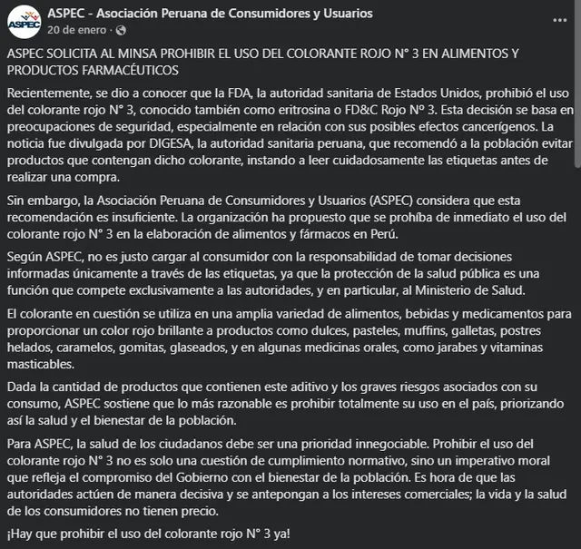 Comunicado de ASPEC.   