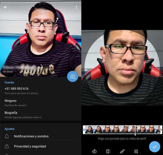 Video de perfil de Telegram