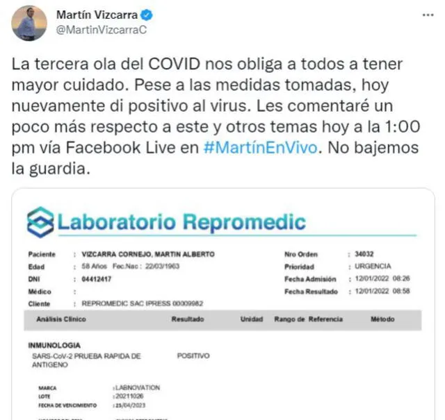 Martín Vizcarra da positivo a COVID-19
