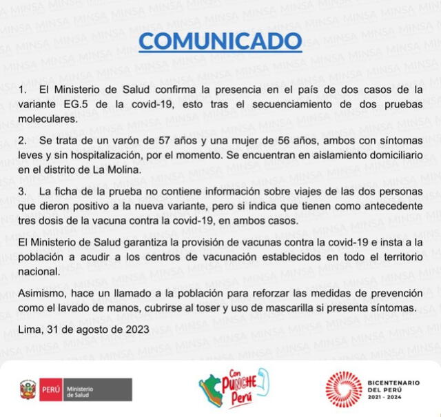 Pronunciamiento del Ministerio de Salud sobre nueva variante de la COVID-19 en el Perú. Foto: Minsa   