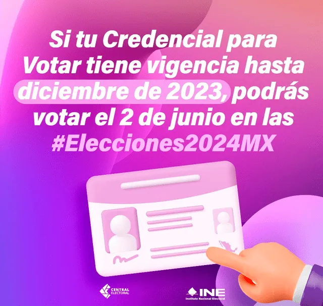 Para estas elecciones 2024 solo se aceptarán credenciales con vigencia hasta diciembre 2023 como máximo. Foto: INE   