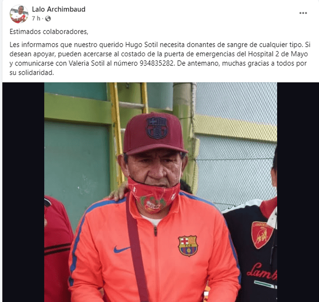  La familia de Hugo Sotil apela a la solidaridad de las personas para ayudar al exfutbolista. Foto: captura de Facebook/'Lalo' Archimbaud   