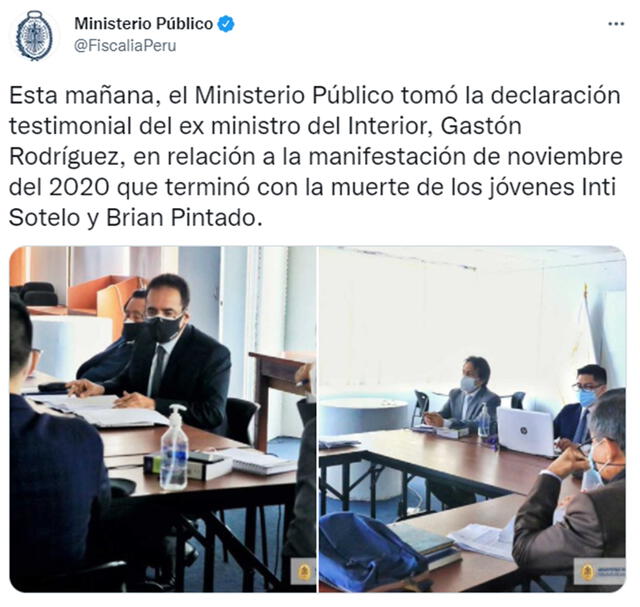 Fiscalía publicó en Twitter información sobre la citación al exministrio Gastón Rodríguez. Foto: Fiscalía