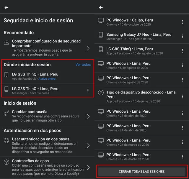 Cerrar sesión Facebook