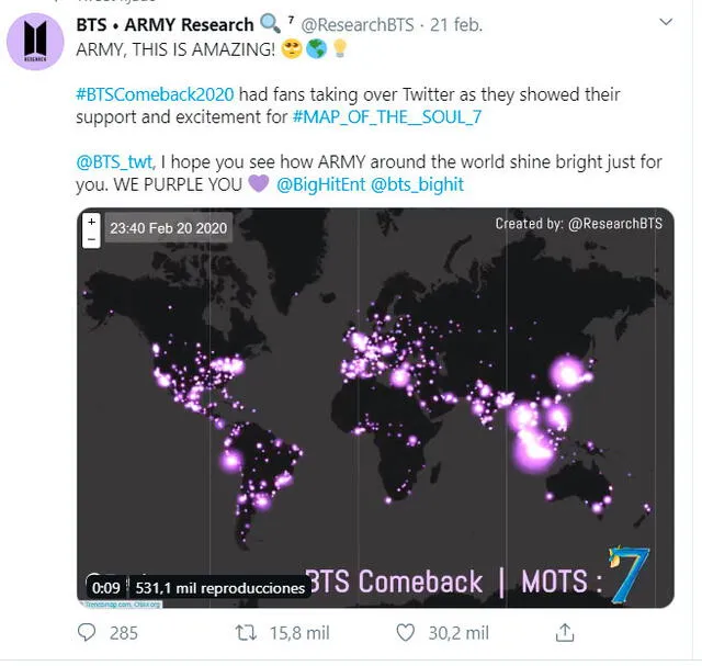 ARMY viene haciendo un seguimiento continuo sobre las etiquetas utilizadas en Twitter para apoyar el nuevo álbum de BTS: Map of the soul: 7.