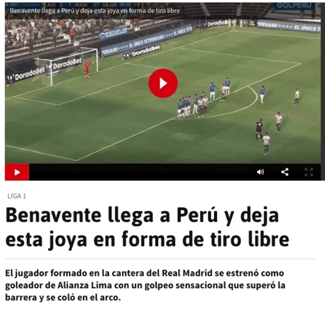 Diario As elogia el gol de Benavente. Foto: captura Diario As