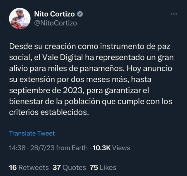 Anuncio del Presidente de Panamá, Nito Cortizo, en su Twitter. Foto: X de Nito Cortizo 