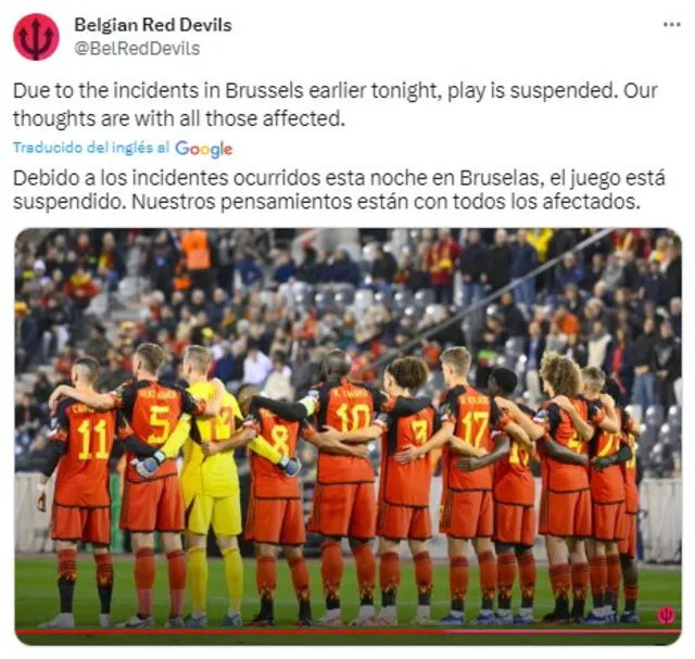Selección de Bélgica se pronunció en redes sociales. Foto: captura de 'X'   