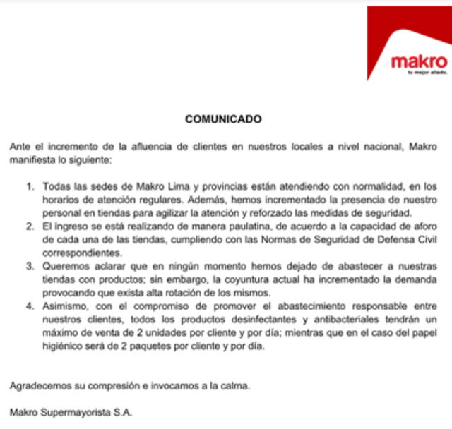 Makro: comunicado.