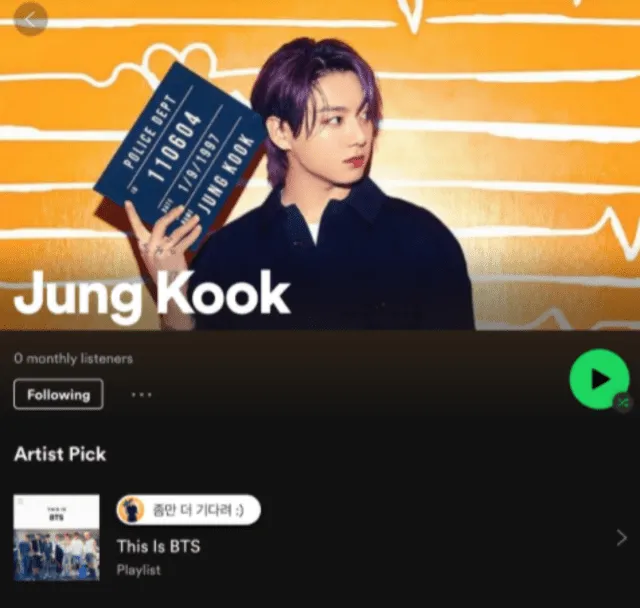 Elección de artista en el perfil de Jungkook. Foto: captura/Spotify