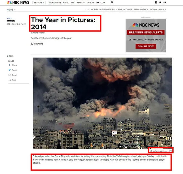 Artículo destaca esta foto como una de las más impactantes del año 2014. Foto: captura en web NBC News.