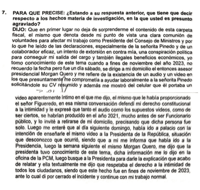  En la declaración, Otárola señala que Quero le contó sobre el video a Dina Boluarte. | Foto: Carlos Viguria / X.<br><br>    