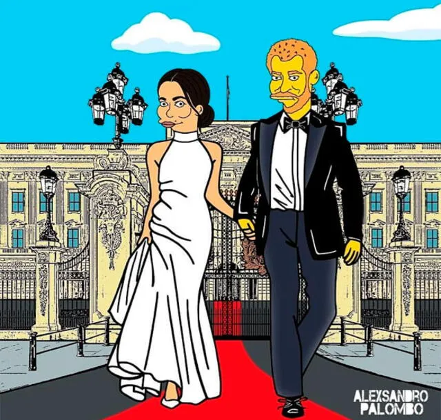 Dibujan a Meghan Markle y el príncipe Harry como personaje de "Los Simpson". Fotos: Instagram Alexsandro Palombo