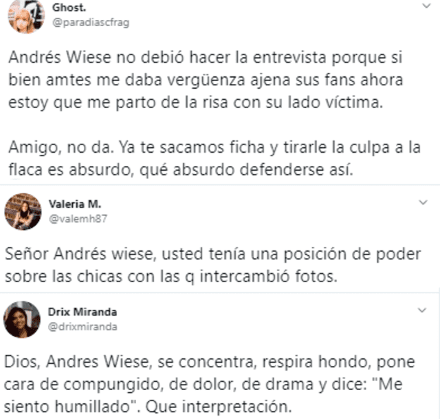Andrés Wiese usuarios de Twitter critican la entrevista del actor en La banda del chino y no creen en su defensa. Foto: Captura Twitter.