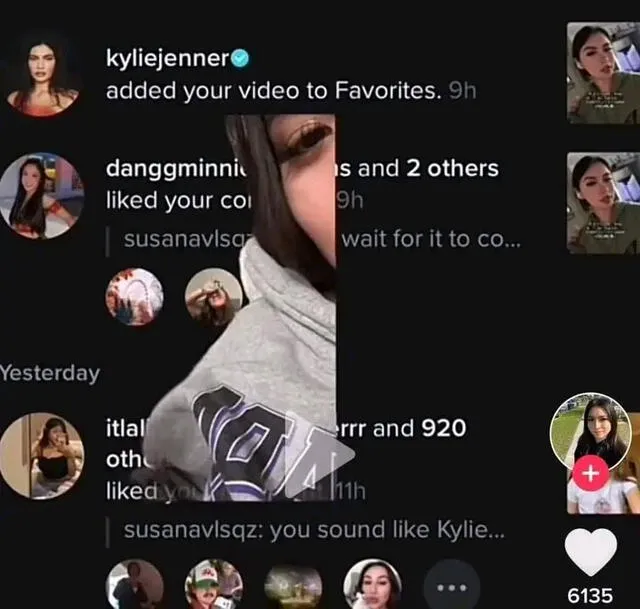  Kylie Jenner indica que le gusta el video de una Tiktoker. Foto: @selenas4me/Twitter<br><br>    