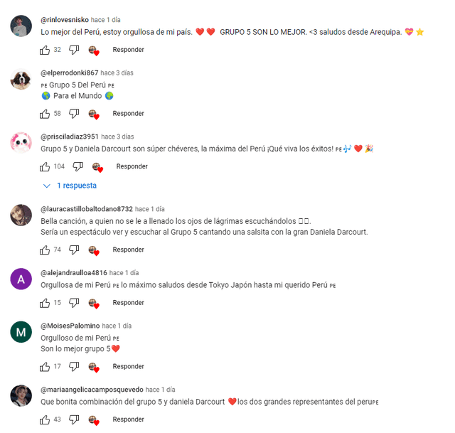 Grupo 5: comentarios de los seguidores en YouTube. Foto: captura de YouTube 