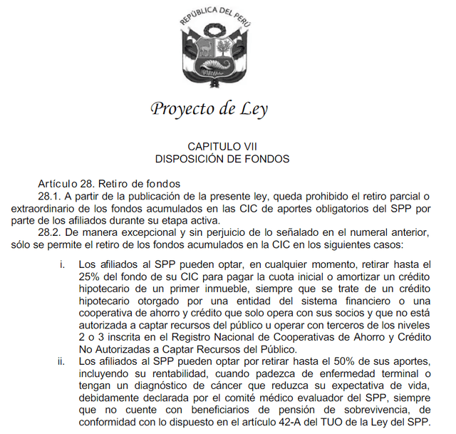  Este es el proyecto preliminar que presentó el MEF para prohibir el retiro parcial o extraordinario de los fondos de AFP. Foto: MEF   