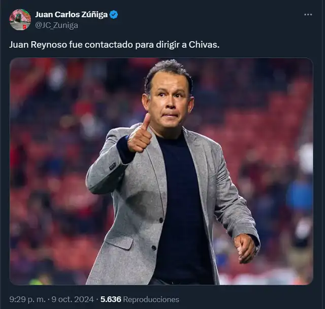 Juan Reynoso es opción en Chivas. Foto: captura de X. Juan Reynoso es opción en Chivas. Foto: captura de X.