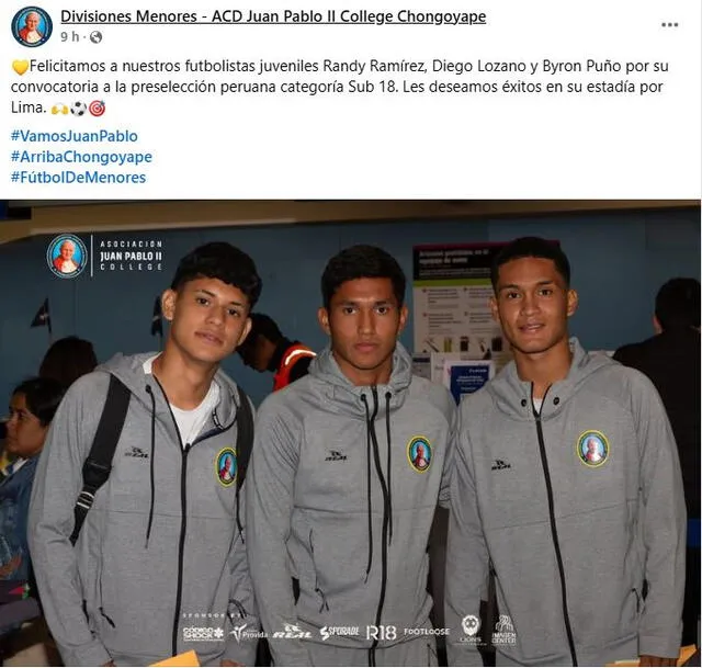 Publicación de Juan Pablo II. Foto: Divisiones Menores - ACD Juan Pablo II College Chongoyape/Facebook Publicación de Juan Pablo II. Foto: Divisiones Menores - ACD Juan Pablo II College Chongoyape/Facebook