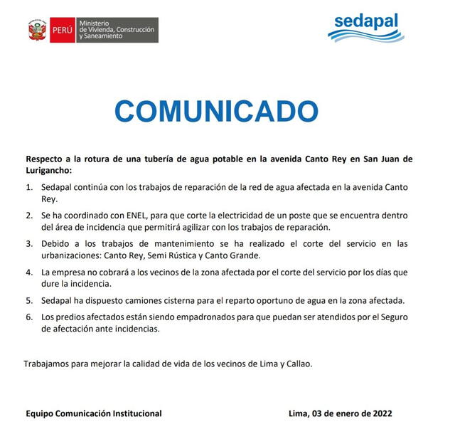 Comunicado Sedapal